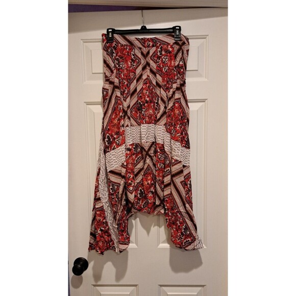 Free People Paradise Printed High-Low Maxi Boho Skirt Pimento Combo Red Size 10 - Picture 2 of 12